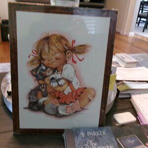 NEW Vintage SOROKA wall plaque K. Smith girl with cat 12 x 9